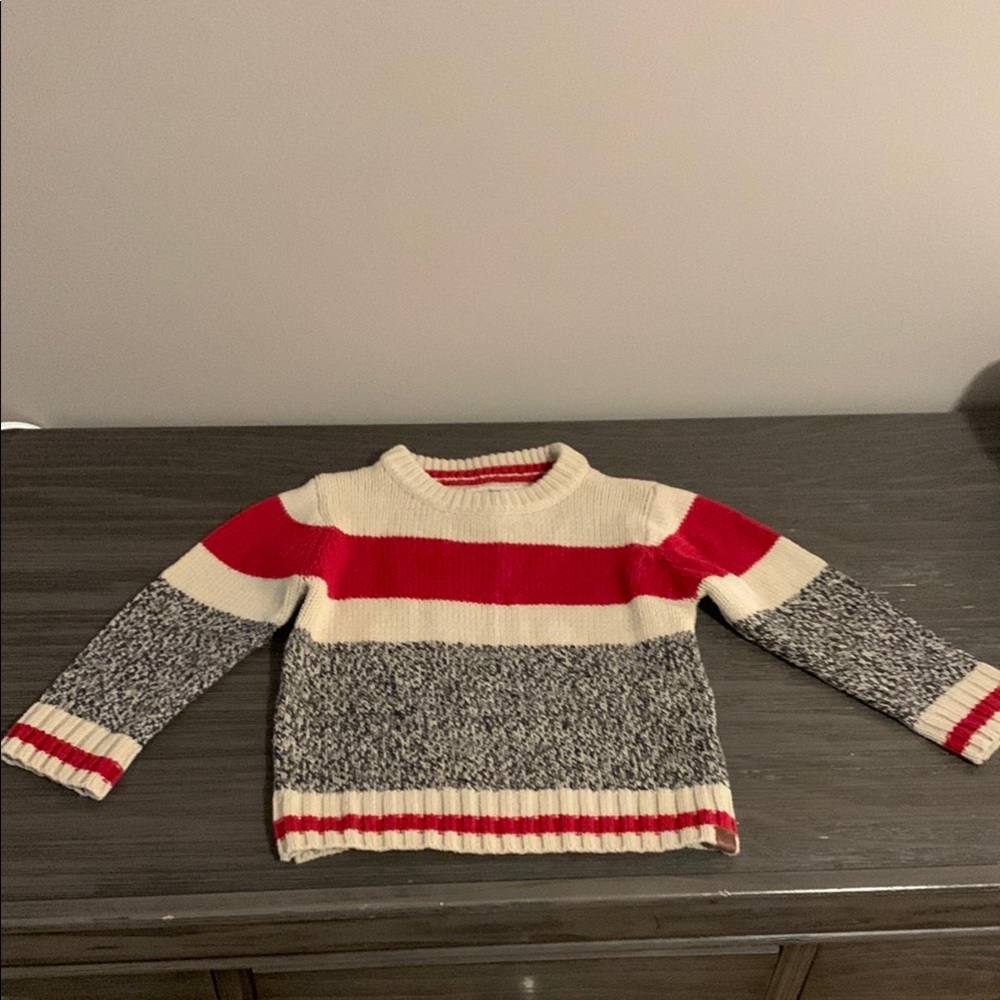 Striped Knit Sweater - Red, Cream, and Gray
